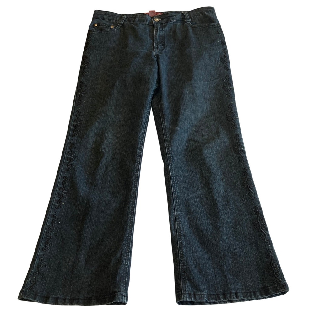Cos Jeans Womens 12T‎ (32x28) Dark Wash Embroidered Wide Leg Denim Trousers